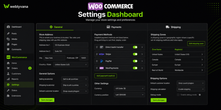 WooCommerce dashboard